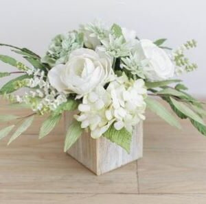 White and Green florals in wash crate