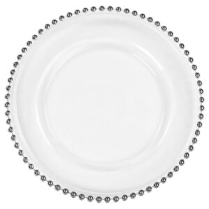 12" Clear Silver Beaded Glass Charger Plate