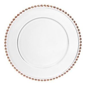 12" Clear Beaded Glass Charager Plate Rose Gold